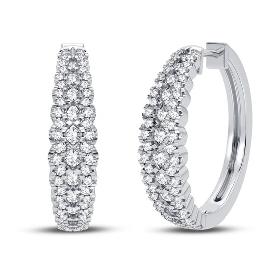 Jared The Galleria Of Jewelry Diamond Hoop Earrings 1 ct tw Round 14K White Gold