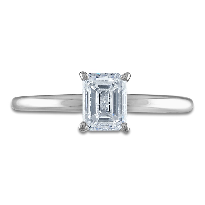 Main Image 3 of Diamond Solitaire Ring 3/4 ct tw Emerald 14K White Gold (I2/I)