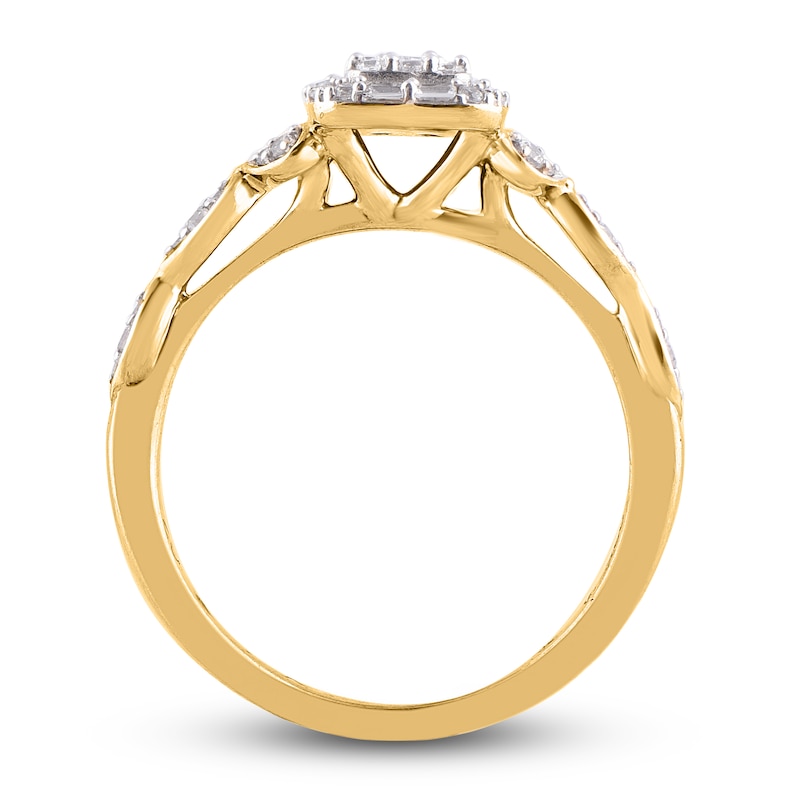 Diamond Engagement Ring 3/8 ct tw Round/Baguette 14K Yellow Gold