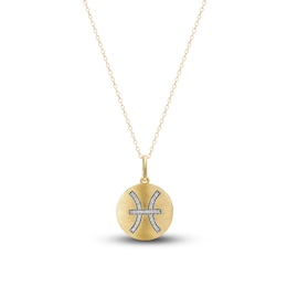 Diamond Pisces Zodiac Pendant Necklace 1/10 ct tw Round 14K Yellow Gold