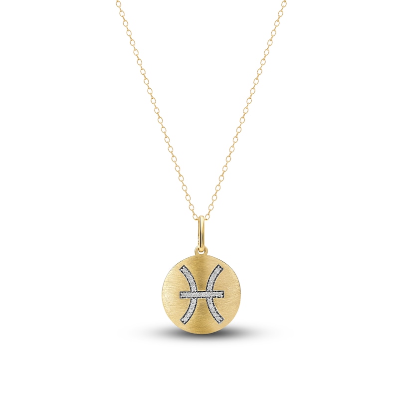 Main Image 1 of Diamond Pisces Zodiac Pendant Necklace 1/10 ct tw Round 14K Yellow Gold