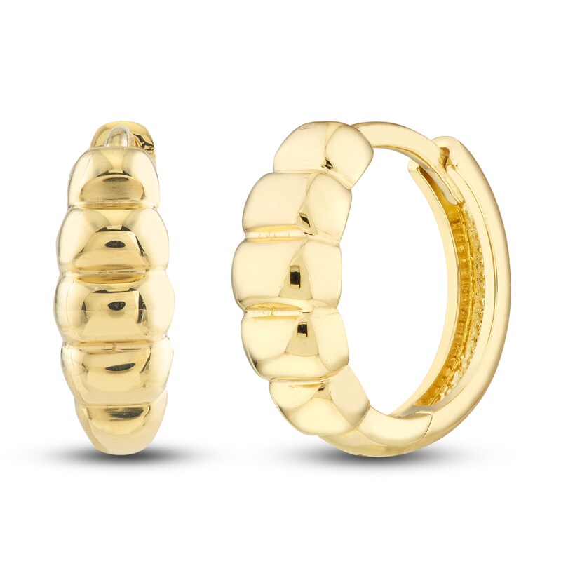 Puffy Huggie Earrings Round 14K Yellow Gold
