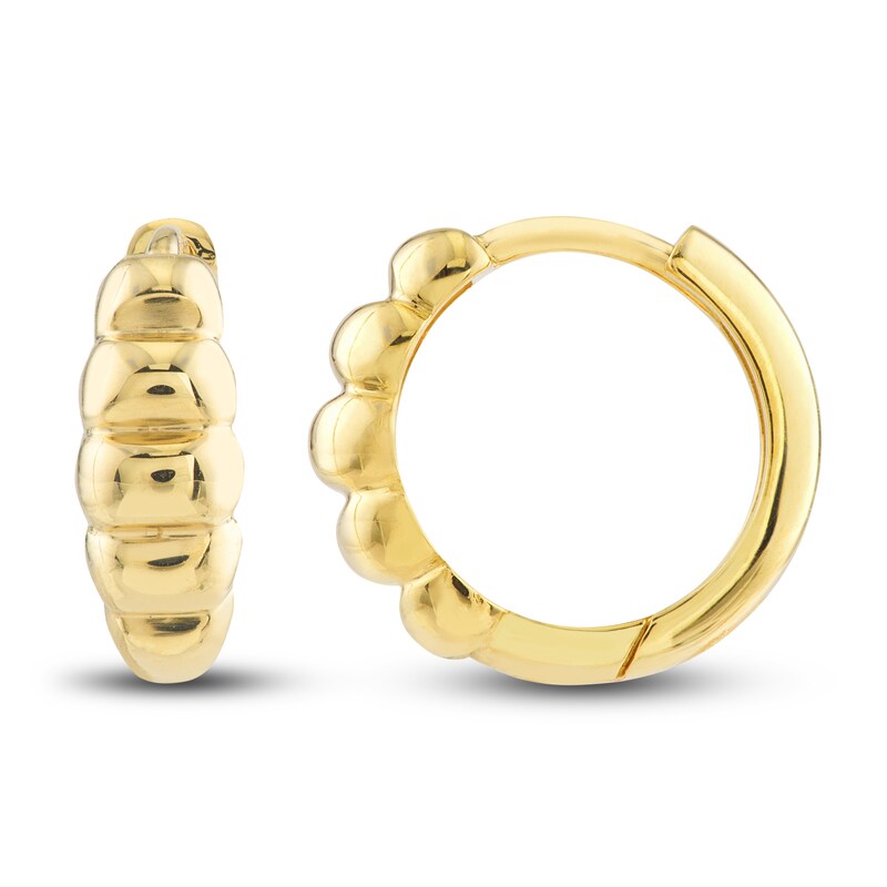 Puffy Huggie Earrings Round 14K Yellow Gold
