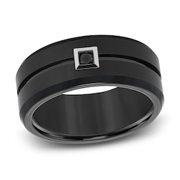 Black Diamond Wedding Band 1/10 ct tw Round Tungsten