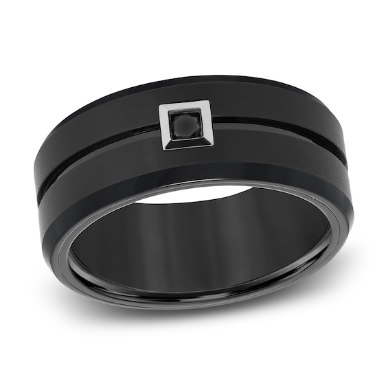 Jared The Galleria Of Jewelry Mens Black Diamond Wedding Band 1/10 ct tw Round Tungsten