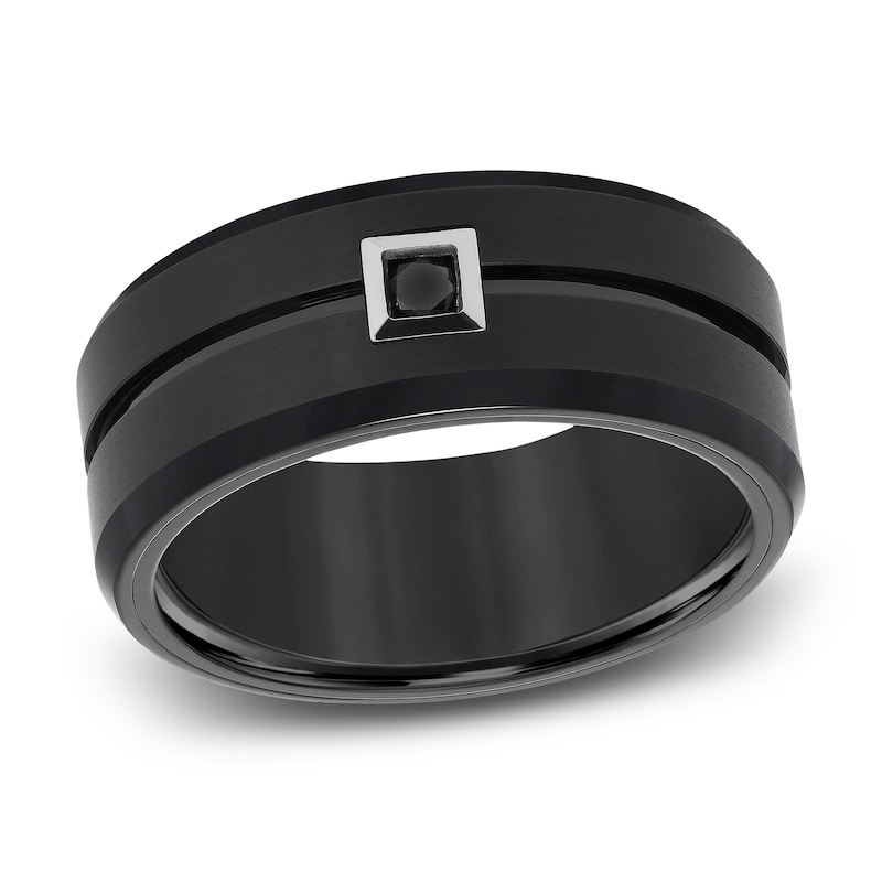 Black Diamond Wedding Band 1/10 ct tw Round Tungsten