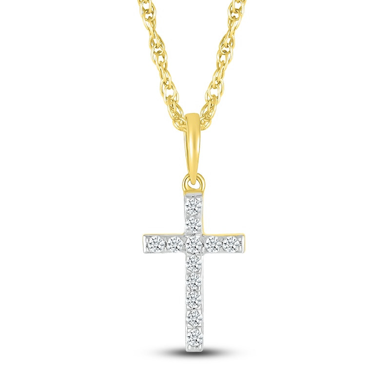 Diamond Cross Pendant Necklace 1/15 ct tw Round 10K Yellow Gold 18