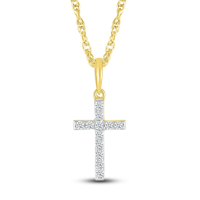 Main Image 1 of Diamond Cross Pendant Necklace 1/15 ct tw Round 10K Yellow Gold 18"