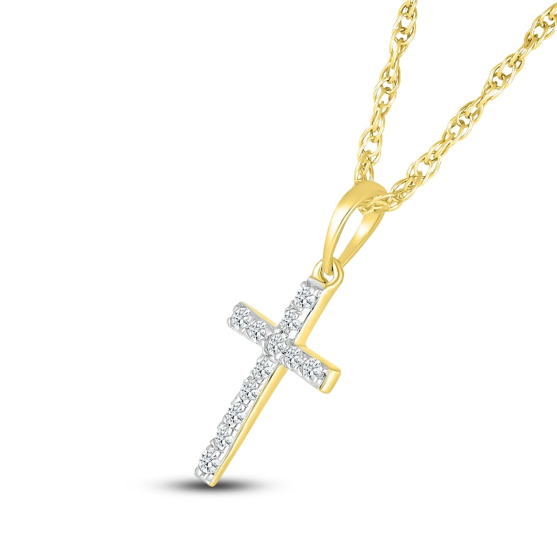 Main Image 2 of Diamond Cross Pendant Necklace 1/15 ct tw Round 10K Yellow Gold 18"