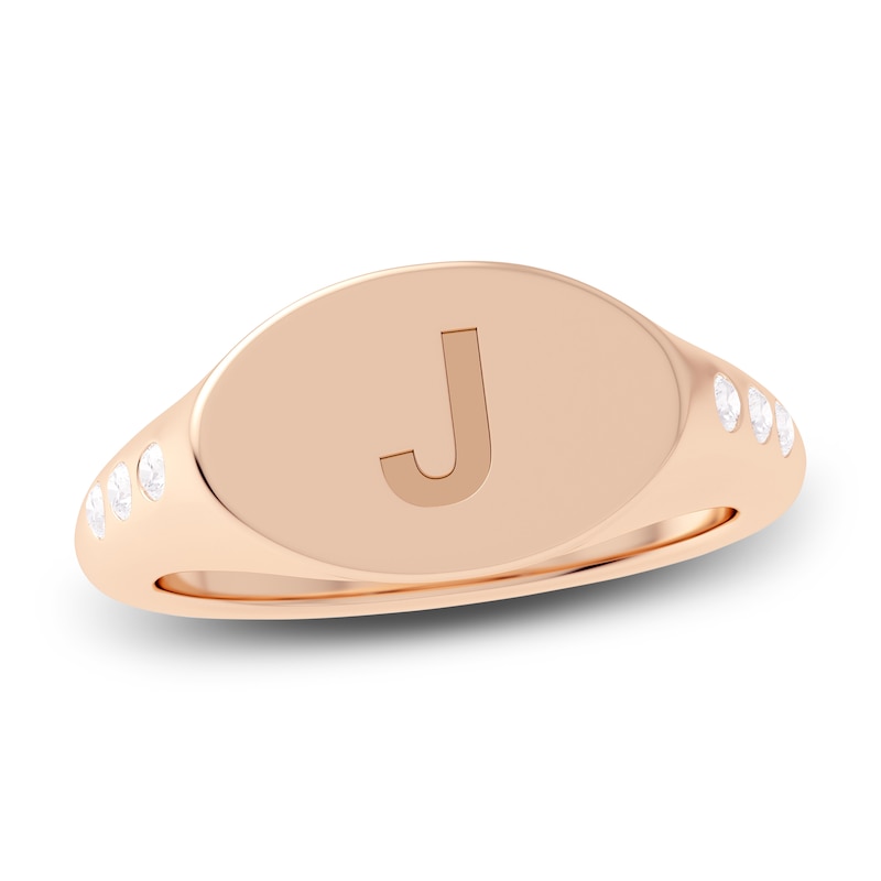 Main Image 1 of Juliette Maison Diamond Engravable Initial Signet Ring 1/8 ct tw Round 10K Rose Gold