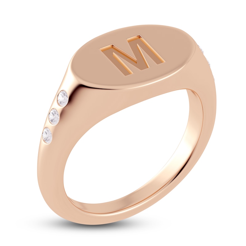 Juliette Maison Diamond Engravable Initial Signet Ring 1/8 ct tw Round 10K Rose Gold