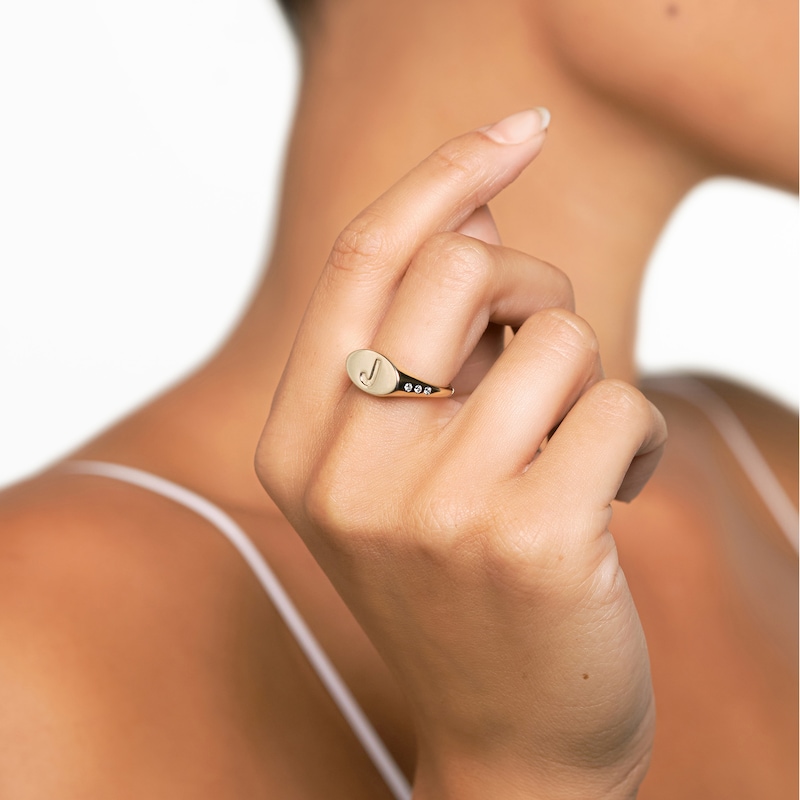 Main Image 4 of Juliette Maison Diamond Engravable Initial Signet Ring 1/8 ct tw Round 10K Rose Gold