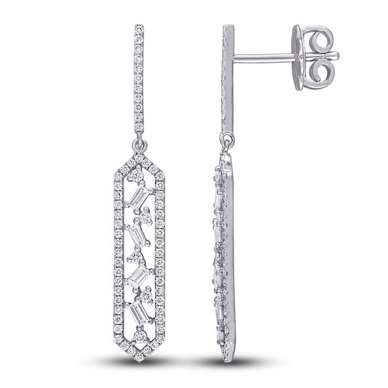 Jared The Galleria Of Jewelry Diamond Drop Earrings 5/8 ct tw Round/Baguette 14K White Gold
