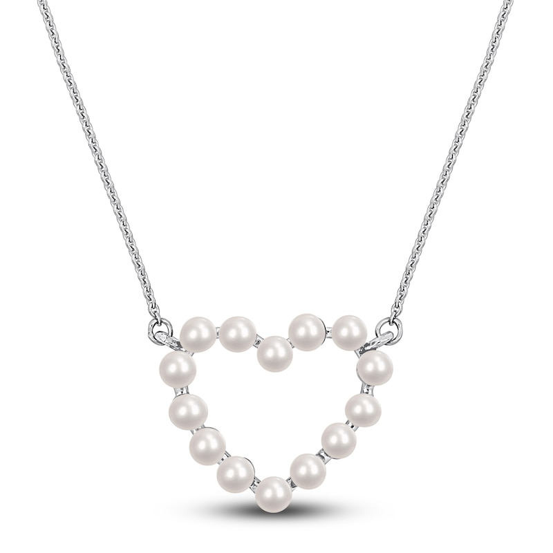 Freshwater Cultured Pearl Heart Pendant Necklace 14K White Gold 17"