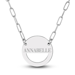 Engravable High-Polish Circle Necklace Sterling Silver 18" 19mm