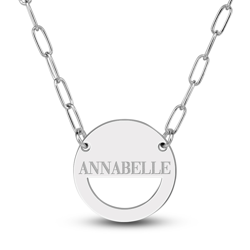 Main Image 1 of Engravable High-Polish Circle Necklace Sterling Silver 18" 19mm