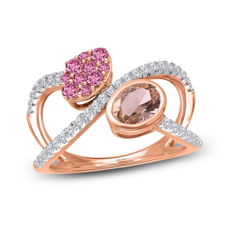 Main Image 1 of Kallati Round-Cut Natural Pink Sapphire & Oval-Cut Natural Morganite Ring 3/8 ct tw Diamonds 14K Rose Gold