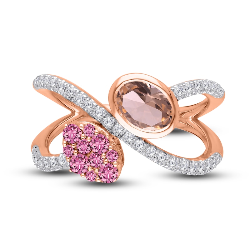 Main Image 3 of Kallati Round-Cut Natural Pink Sapphire & Oval-Cut Natural Morganite Ring 3/8 ct tw Diamonds 14K Rose Gold