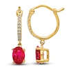 Thumbnail Image 1 of Natural Ruby Hoop Earrings 1/10 ct tw Diamonds 14K Yellow Gold