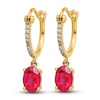 Natural Ruby Hoop Earrings 1/10 ct tw Diamonds 14K Yellow Gold
