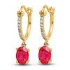 Thumbnail Image 2 of Natural Ruby Hoop Earrings 1/10 ct tw Diamonds 14K Yellow Gold