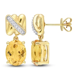 Natural Citrine Y-Knot Earrings 1/15 ct tw Diamonds 14K Yellow Gold