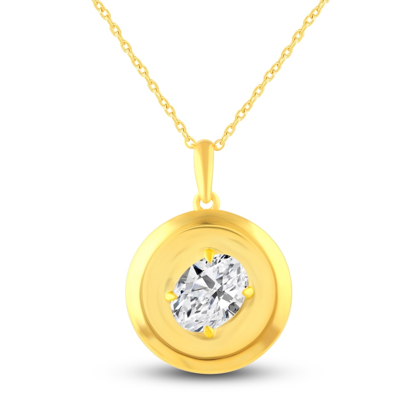 Certified Lab-Created Diamond Gold Coin Pendant Necklace 1 ct tw Oval 14K Yellow Gold 18"