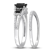 Thumbnail Image 2 of Black & White Diamond Bridal Set 1-5/8 ct tw Princess/Round 14K White Gold