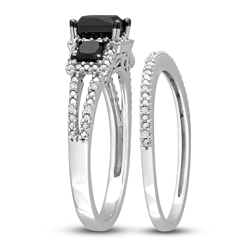 Main Image 2 of Black & White Diamond Bridal Set 1-5/8 ct tw Princess/Round 14K White Gold