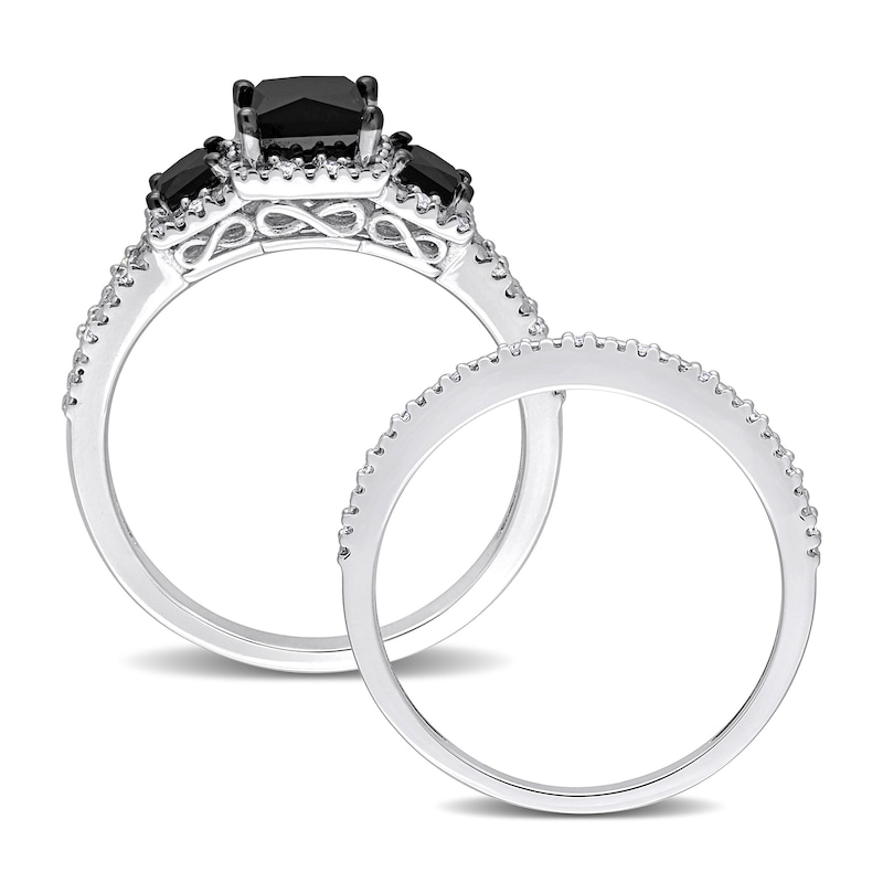 Main Image 3 of Black & White Diamond Bridal Set 1-5/8 ct tw Princess/Round 14K White Gold