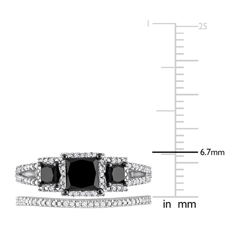 Main Image 4 of Black & White Diamond Bridal Set 1-5/8 ct tw Princess/Round 14K White Gold