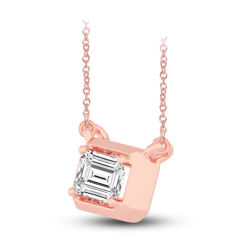 Diamond Pendant Necklace 3/8 ct tw Emerald 14K Rose Gold 18" (SI2,I)