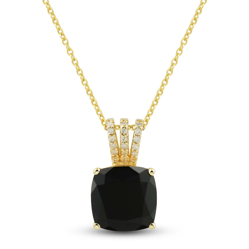 Main Image 1 of Natural Onyx Pendant Necklace 1/20 ct tw Diamonds 10K Yellow Gold 18"