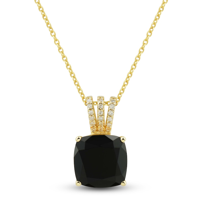 Natural Onyx Pendant Necklace 1/20 ct tw Diamonds 10K Yellow Gold 18"