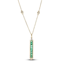 Natural Emerald Necklace 1/10 ct tw Diamonds 14K Yellow Gold 18"