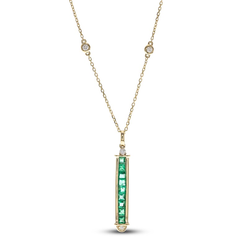 Main Image 1 of Natural Emerald Necklace 1/10 ct tw Diamonds 14K Yellow Gold 18"