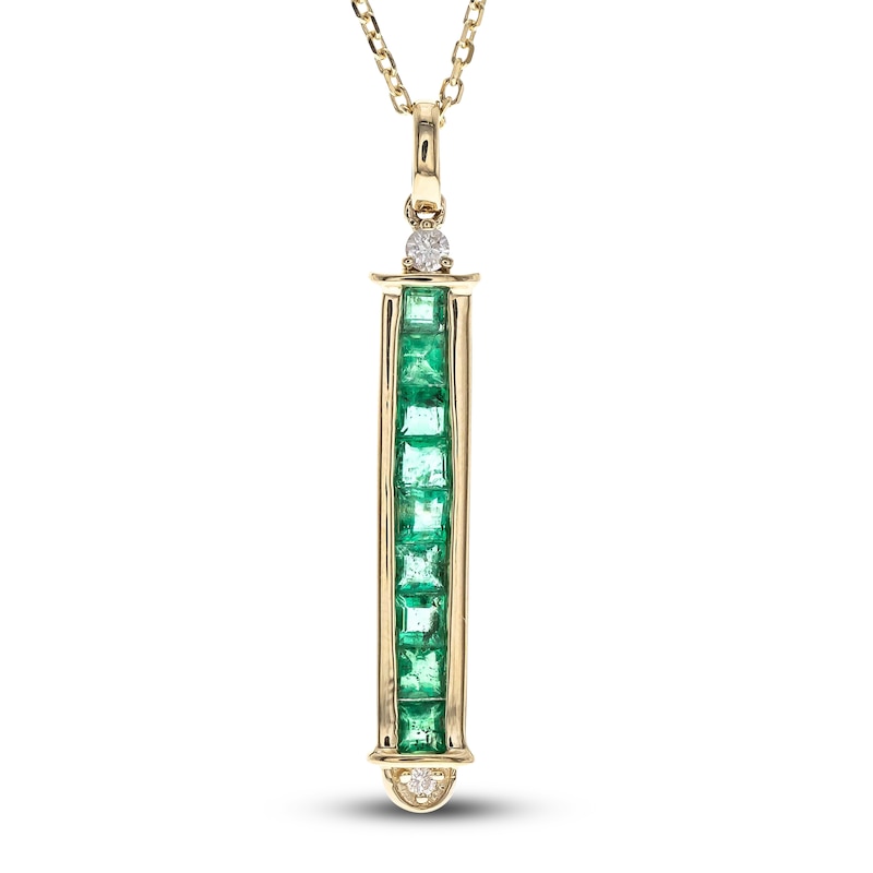 Main Image 2 of Natural Emerald Necklace 1/10 ct tw Diamonds 14K Yellow Gold 18"