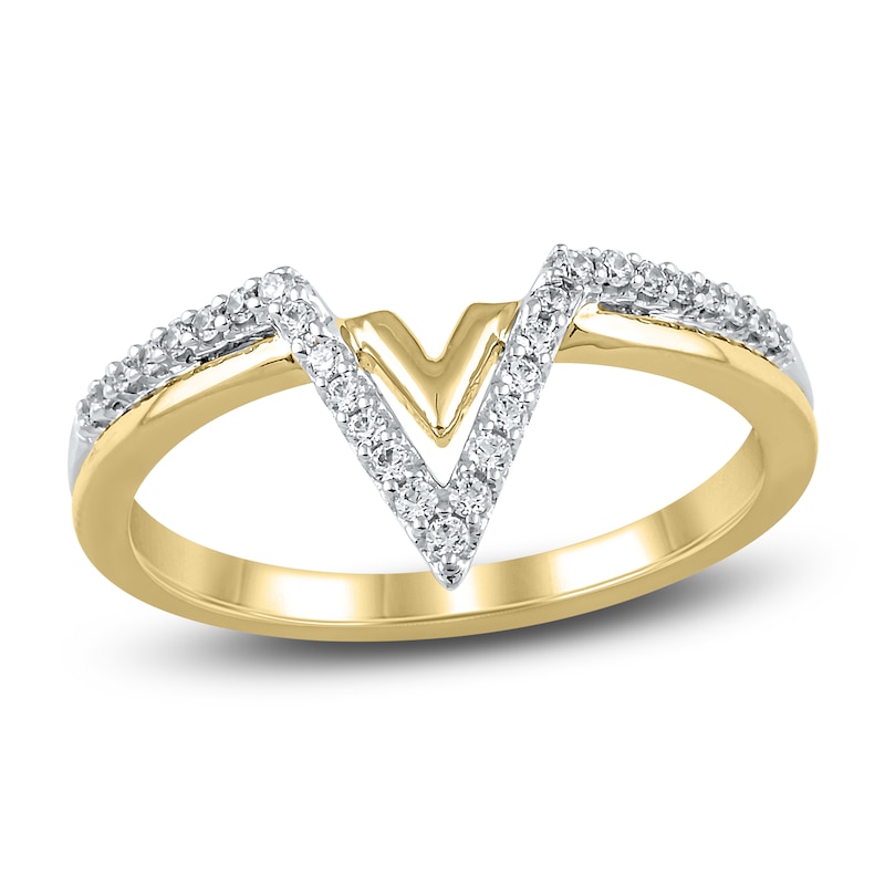 Main Image 1 of Diamond Chevron Ring 1/6 ct tw Round 14K Two-Tone Gold