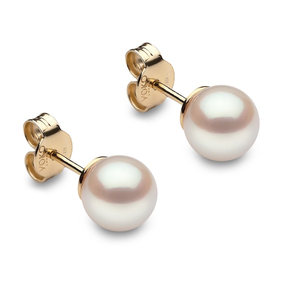 Yoko London White Akoya Cultured Pearl Stud Earrings 18K Yellow Gold