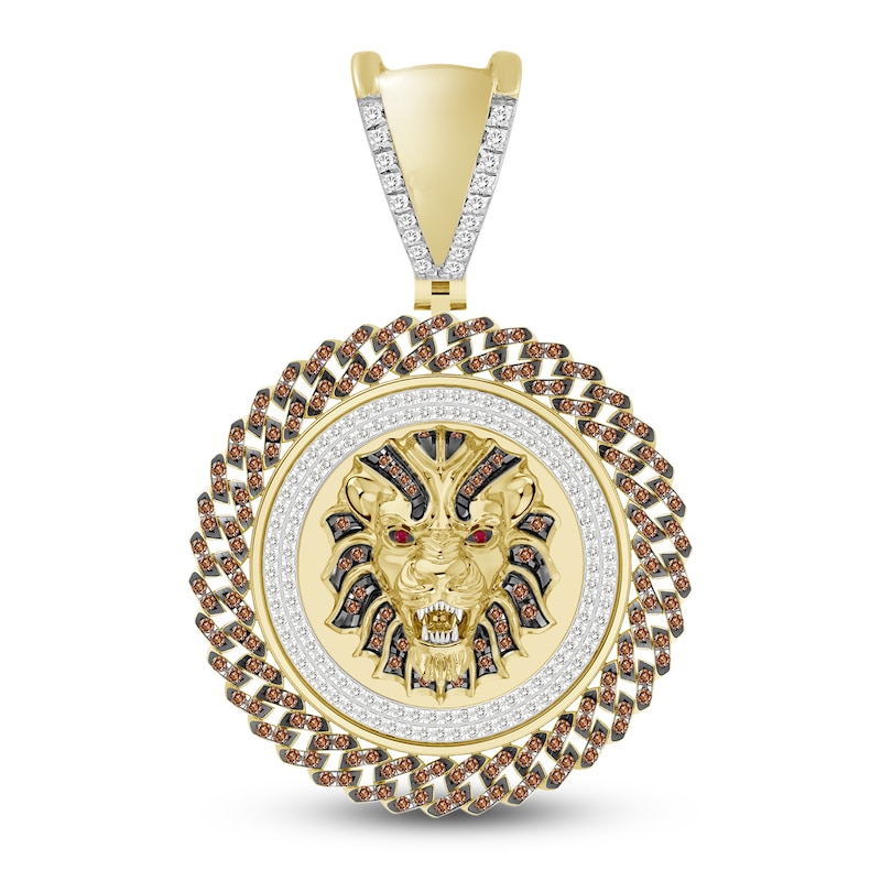 Main Image 1 of The New Fashioned Men's Lab-Created Ruby Charm 1/4 ct tw Bourbon-Colored & White Diamonds 10K Yellow Gold
