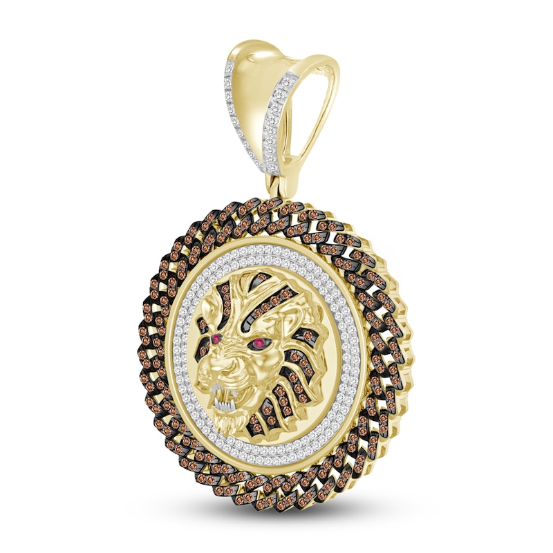 Main Image 2 of The New Fashioned Men's Lab-Created Ruby Charm 1/4 ct tw Bourbon-Colored & White Diamonds 10K Yellow Gold