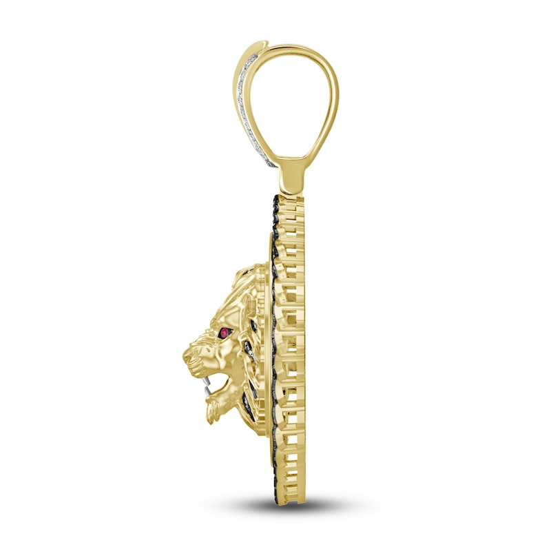 Main Image 3 of The New Fashioned Men's Lab-Created Ruby Charm 1/4 ct tw Bourbon-Colored & White Diamonds 10K Yellow Gold
