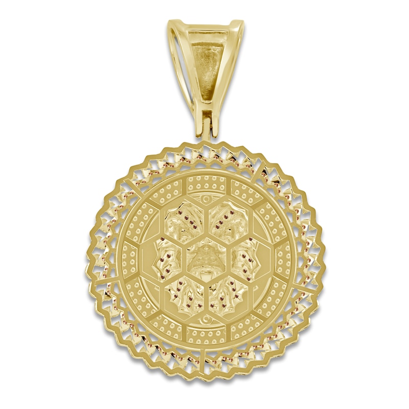 Main Image 4 of The New Fashioned Men's Lab-Created Ruby Charm 1/4 ct tw Bourbon-Colored & White Diamonds 10K Yellow Gold