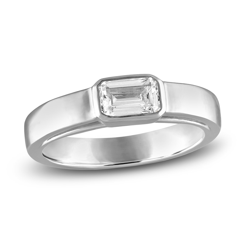 Main Image 1 of Emerald-Cut Diamond Bezel Solitaire Ring 1/2 ct tw 14K White Gold 5.0mm