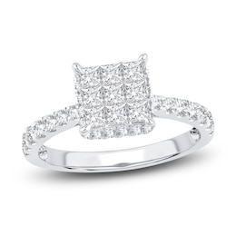 Princess & Round Cut Diamond Engagement Ring 1 ct tw 14K White Gold