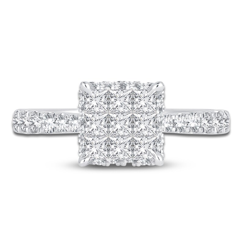 Main Image 3 of Princess & Round Cut Diamond Engagement Ring 1 ct tw 14K White Gold
