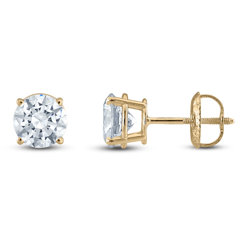 Main Image 1 of Certified Round-Cut Diamond Solitaire Stud Earrings 1-1/5 ct tw 14K Yellow Gold (I/I1)