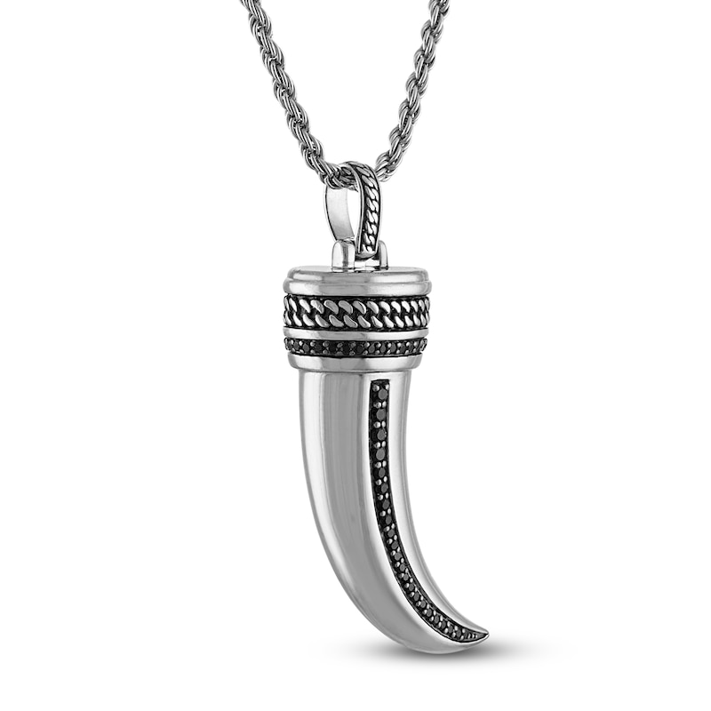 Main Image 2 of 1933 by Esquire Men's Black Diamond Horn Necklace 3/8 ct tw Sterling Silver 22"