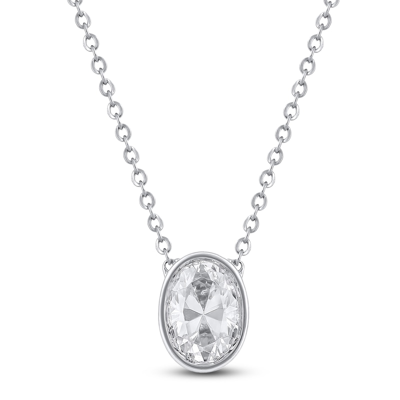 Oval-Cut Lab-Created Diamond Bezel-Set Solitaire Necklace 1 ct tw 18K White Gold 18" (F/VS2)