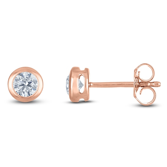 Certified Round-Cut Diamond Bezel-Set Solitaire Stud Earrings 1/2 ct tw 14K Rose Gold (I1/I)